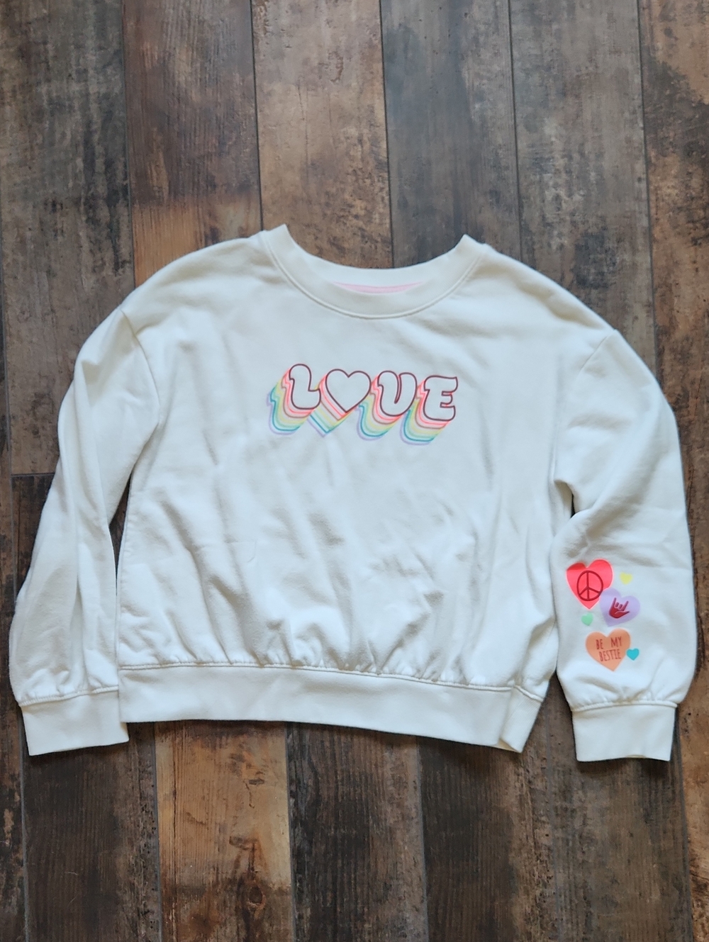 Cat & Jack Cream Crewneck Sweatshirt with Rainbow LOVE Graphic